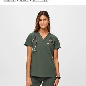 Figs Moss Green V-Neck Scrub Top